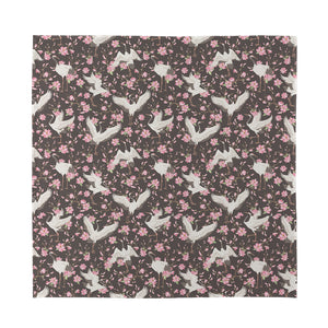 Crane Bird And Flower Pattern Print Silk Bandana