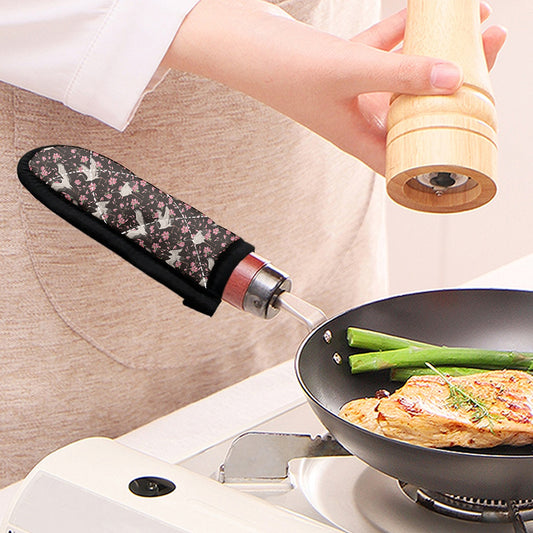 Crane Bird And Flower Pattern Print Skillet Handle Cover