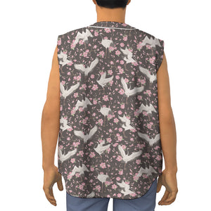 Crane Bird And Flower Pattern Print Sleeveless Baseball Jersey