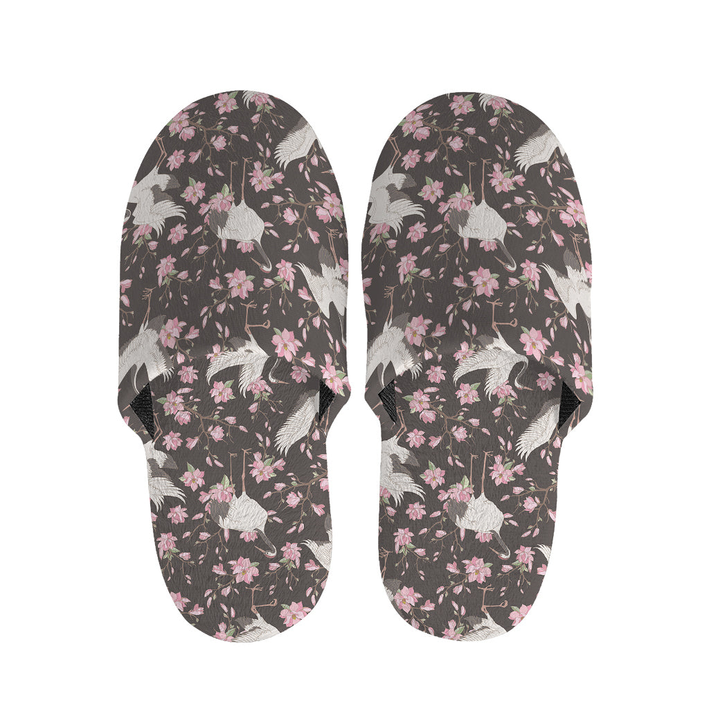 Crane Bird And Flower Pattern Print Slippers