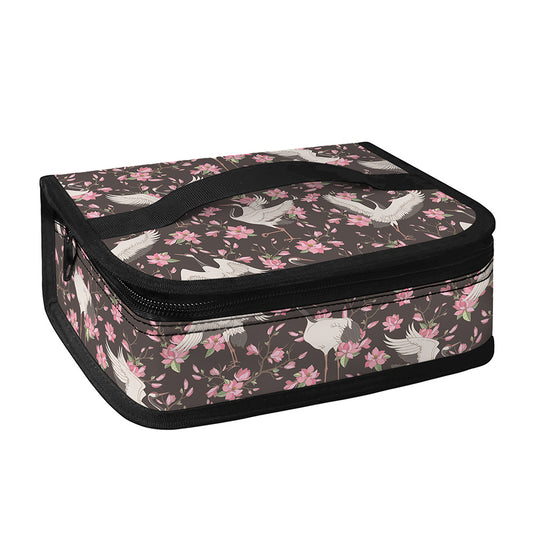 Crane Bird And Flower Pattern Print Small Lunch Bag