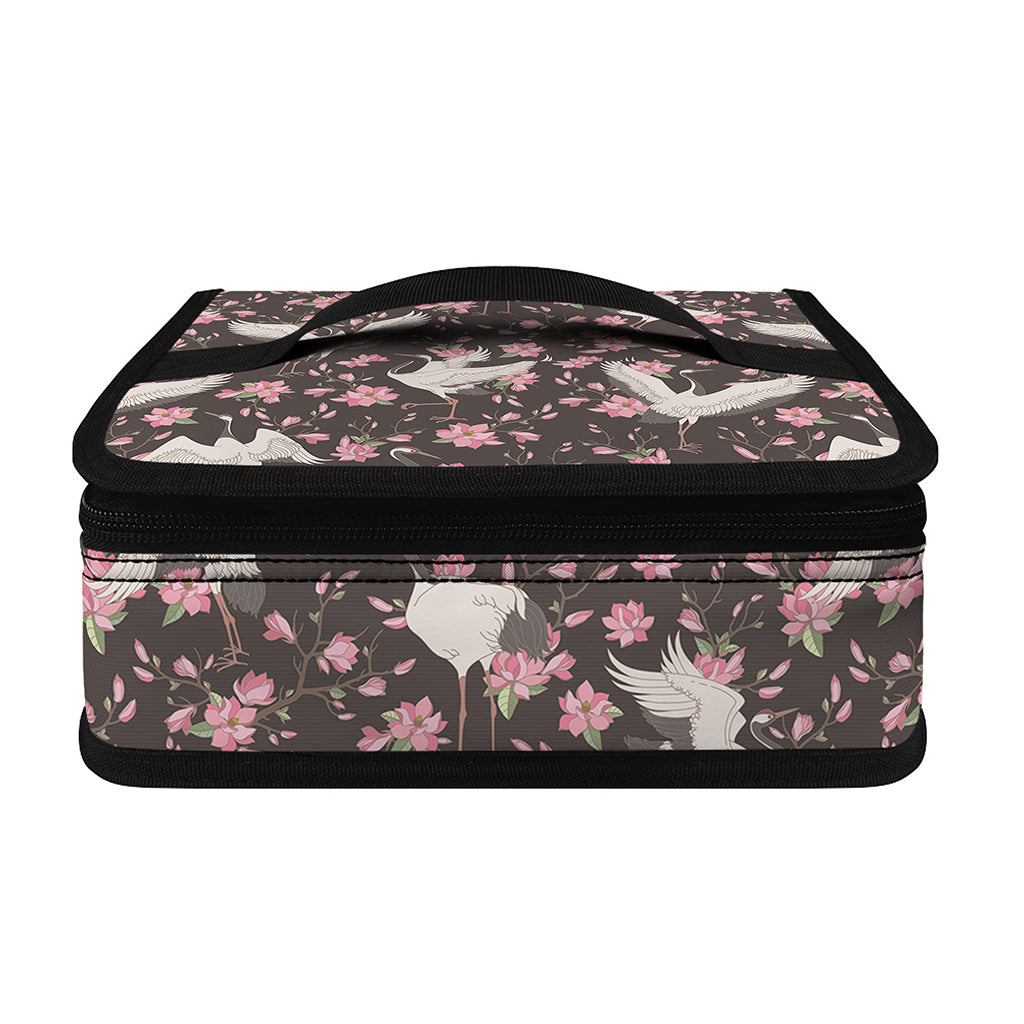 Crane Bird And Flower Pattern Print Small Lunch Bag