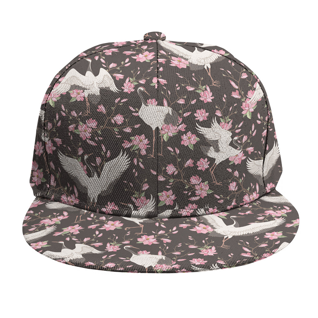 Crane Bird And Flower Pattern Print Snapback Cap