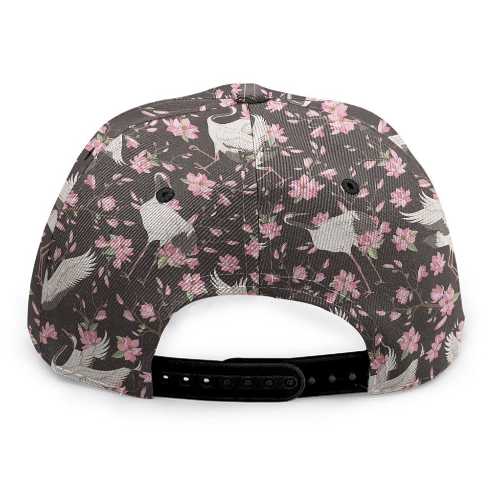 Crane Bird And Flower Pattern Print Snapback Cap