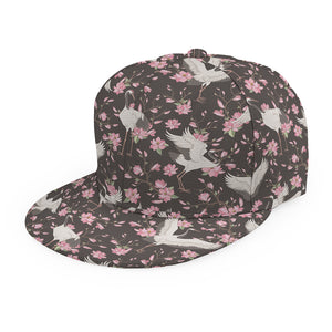 Crane Bird And Flower Pattern Print Snapback Cap