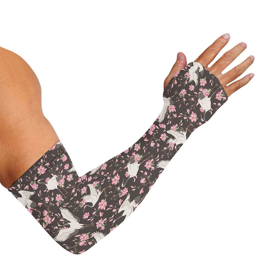 Crane Bird And Flower Pattern Print Sun Protection Arm Sleeves