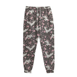 Crane Bird And Flower Pattern Print Sweatpants