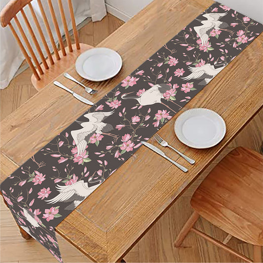 Crane Bird And Flower Pattern Print Table Runner