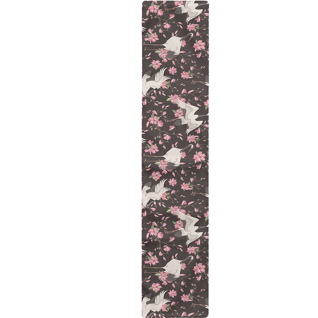 Crane Bird And Flower Pattern Print Table Runner