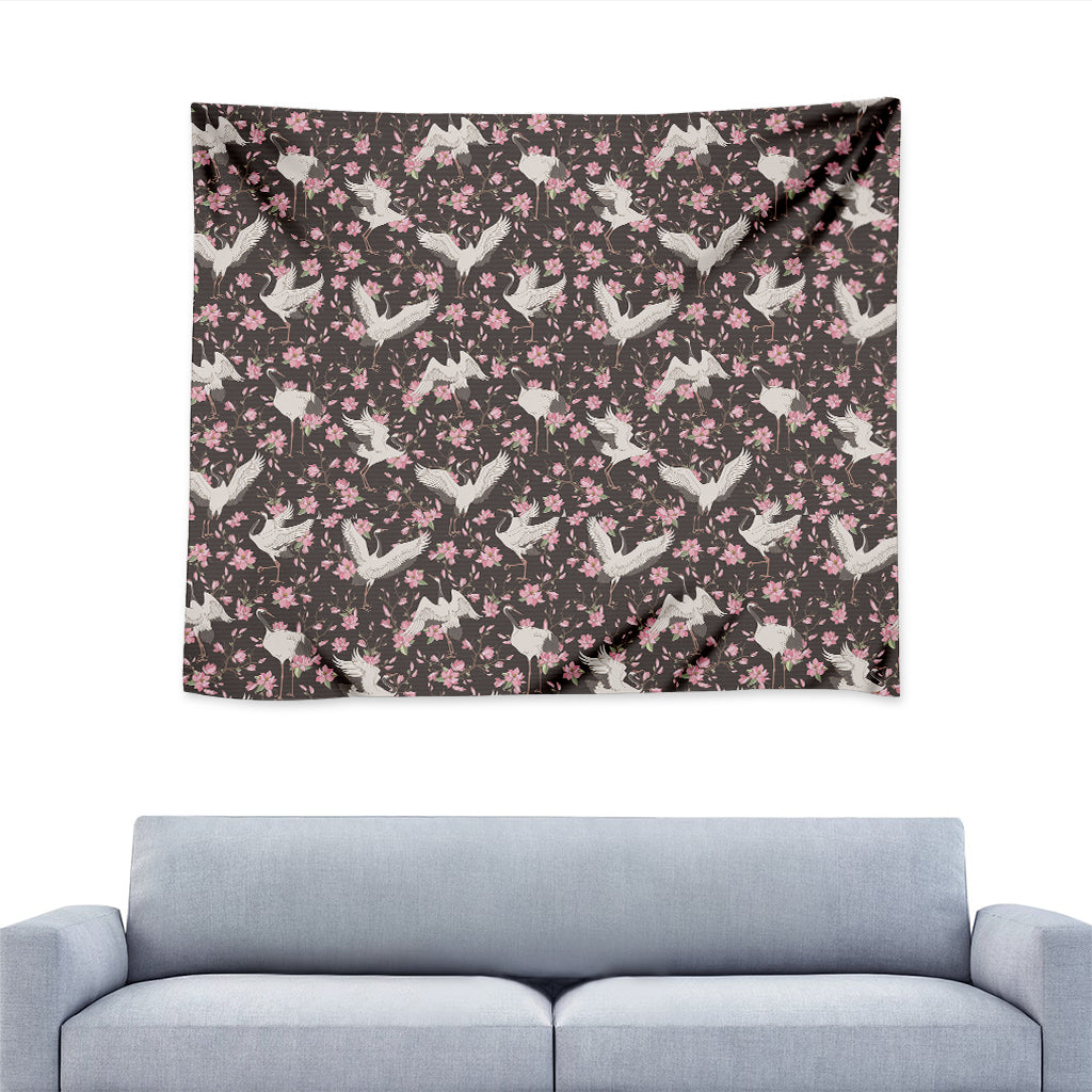 Crane Bird And Flower Pattern Print Tapestry