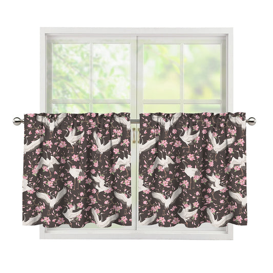 Crane Bird And Flower Pattern Print Tier Curtains