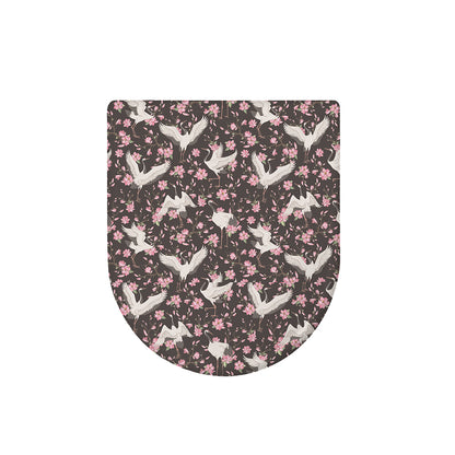 Crane Bird And Flower Pattern Print Toilet Lid Cover