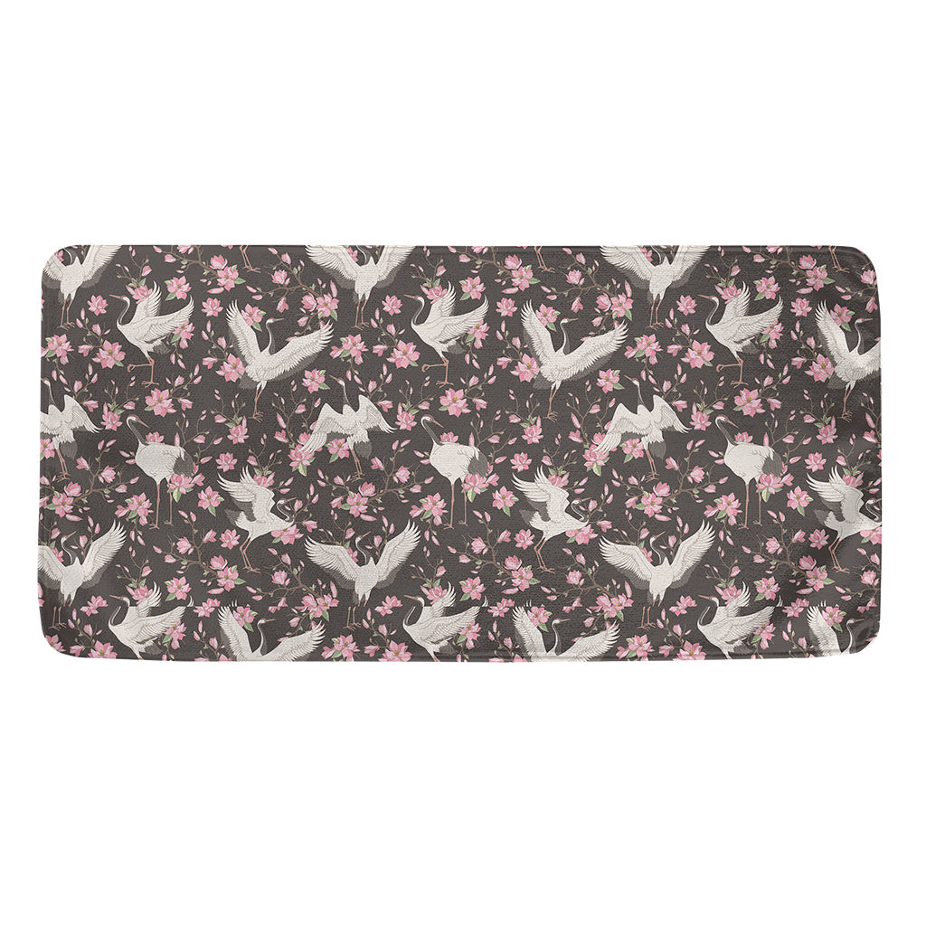 Crane Bird And Flower Pattern Print Towel