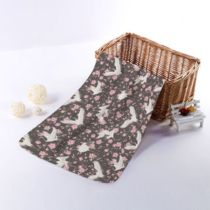 Crane Bird And Flower Pattern Print Towel