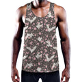 Crane Bird And Flower Pattern Print Men's Workout Tank Top