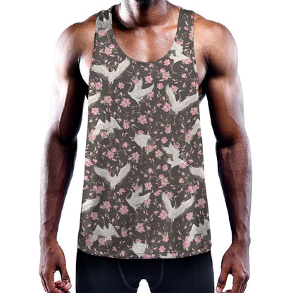 Crane Bird And Flower Pattern Print Training Tank Top