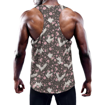 Crane Bird And Flower Pattern Print Training Tank Top