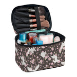 Crane Bird And Flower Pattern Print Travel Makeup Bag