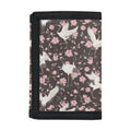 Crane Bird And Flower Pattern Print Trifold Wallet