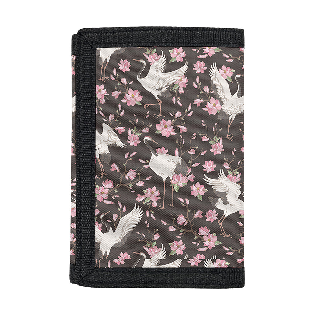Crane Bird And Flower Pattern Print Trifold Wallet