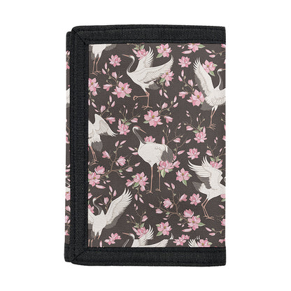 Crane Bird And Flower Pattern Print Trifold Wallet