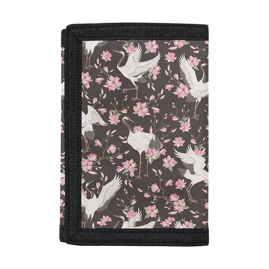 Crane Bird And Flower Pattern Print Trifold Wallet