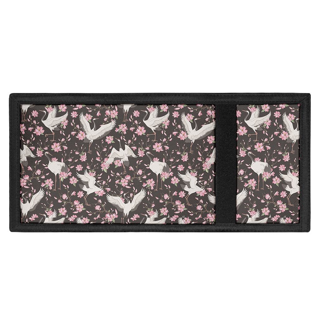 Crane Bird And Flower Pattern Print Trifold Wallet