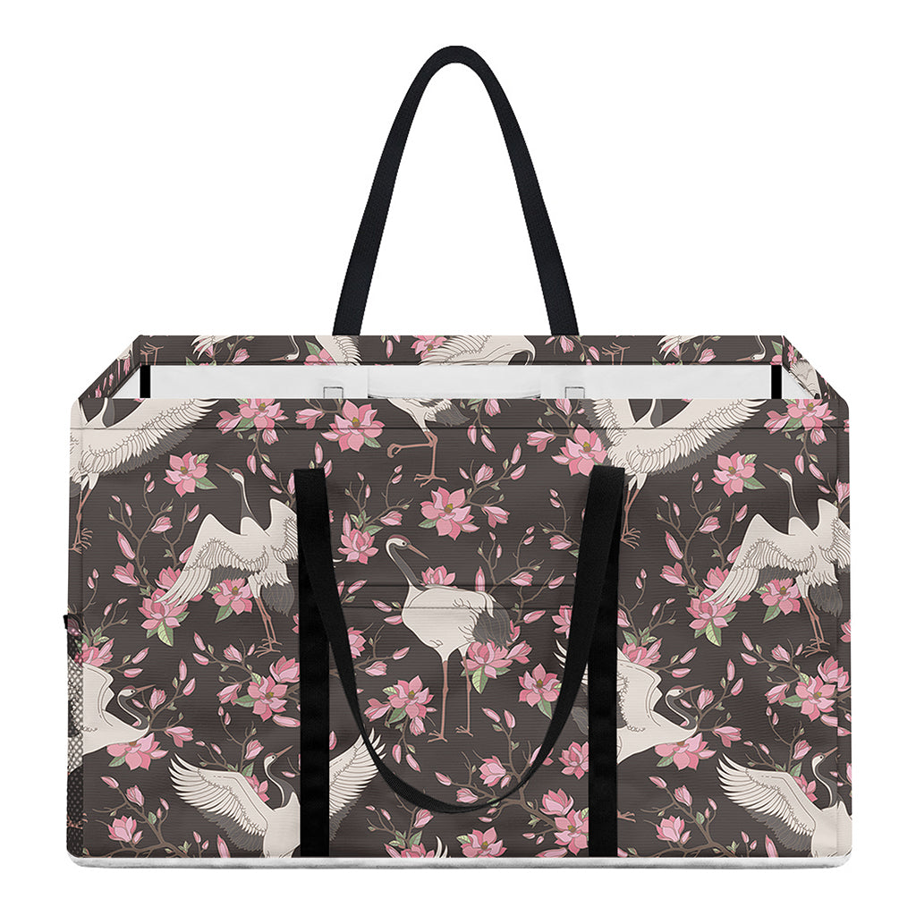 Crane Bird And Flower Pattern Print Utility Tote Bag