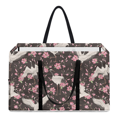 Crane Bird And Flower Pattern Print Utility Tote Bag