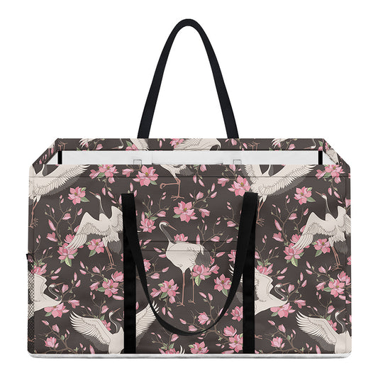 Crane Bird And Flower Pattern Print Utility Tote Bag