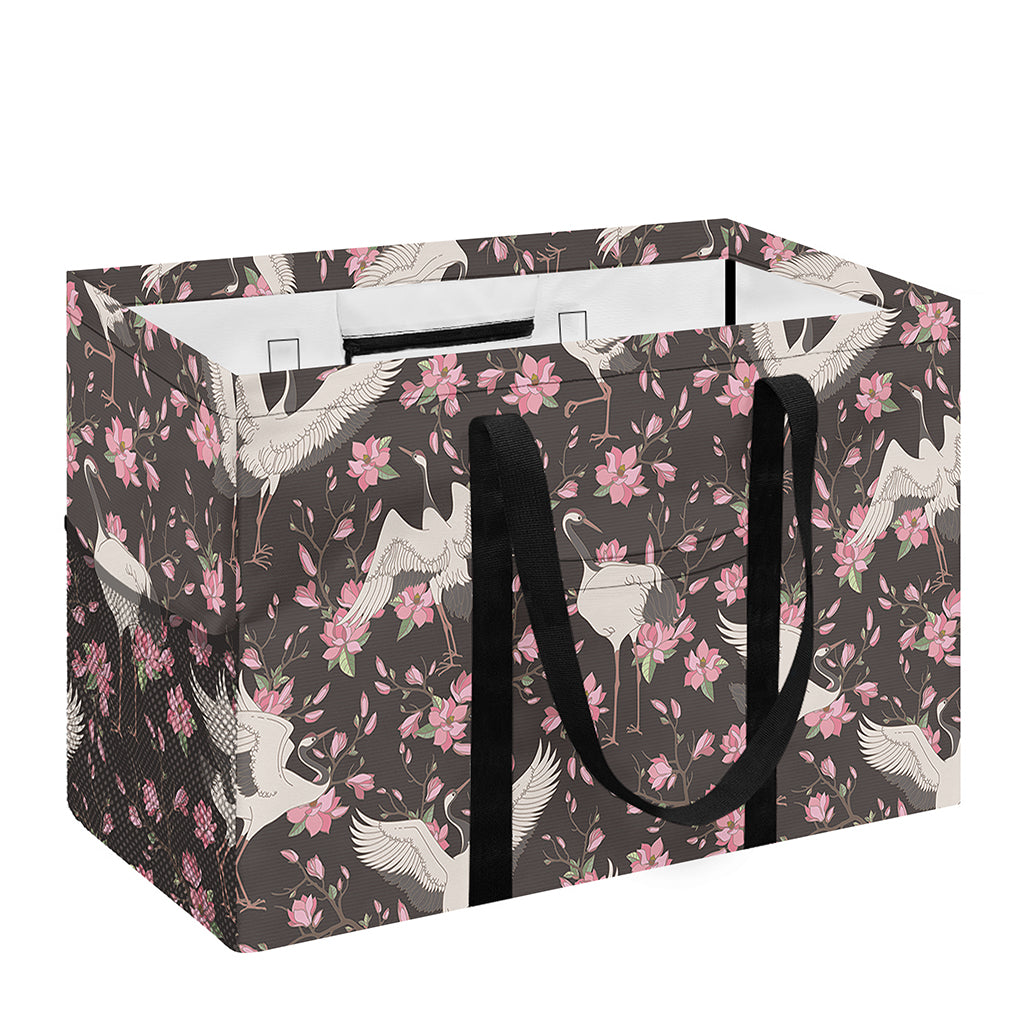 Crane Bird And Flower Pattern Print Utility Tote Bag