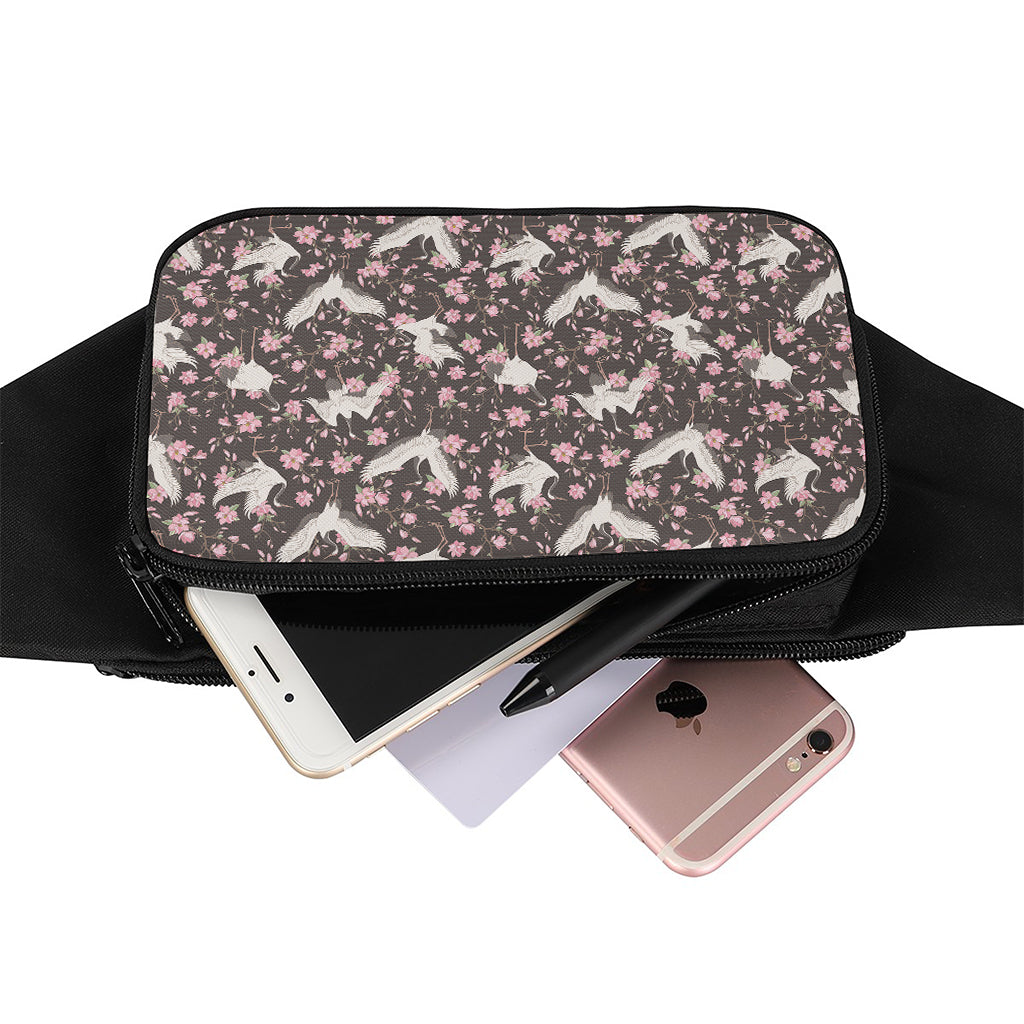 Crane Bird And Flower Pattern Print Waist Bag