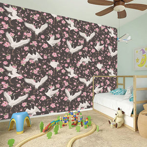 Crane Bird And Flower Pattern Print Wall Sticker