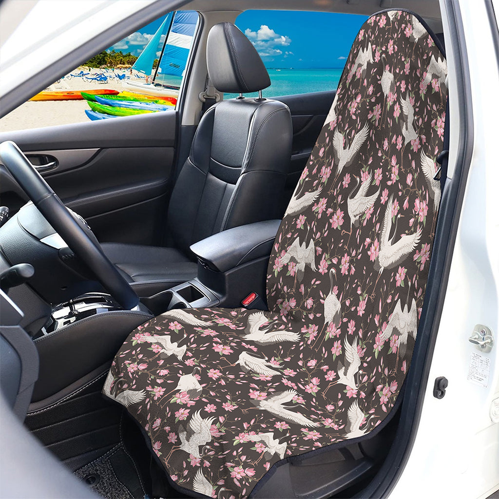 Crane Bird And Flower Pattern Print Waterproof Car Seat Cover