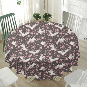 Crane Bird And Flower Pattern Print Waterproof Round Tablecloth