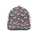 Crane Bird And Flower Pattern Print White Mesh Trucker Hat