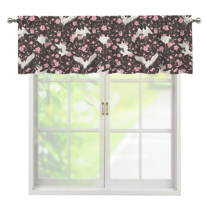 Crane Bird And Flower Pattern Print Window Valance