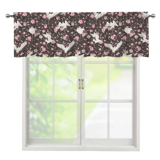 Crane Bird And Flower Pattern Print Window Valance