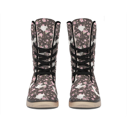 Crane Bird And Flower Pattern Print Winter Boots