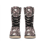 Crane Bird And Flower Pattern Print Winter Boots