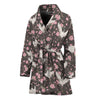 Crane Bird And Flower Pattern Print Women's Bathrobe