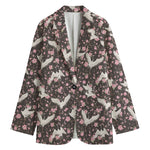 Crane Bird And Flower Pattern Print Women's Blazer