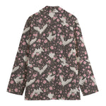Crane Bird And Flower Pattern Print Women's Blazer