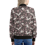 Crane Bird And Flower Pattern Print Women's Bomber Jacket