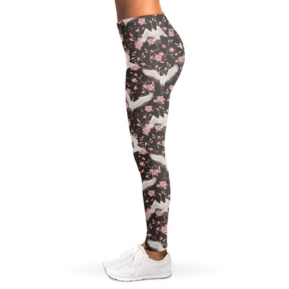Crane Bird And Flower Pattern Print Women's Leggings