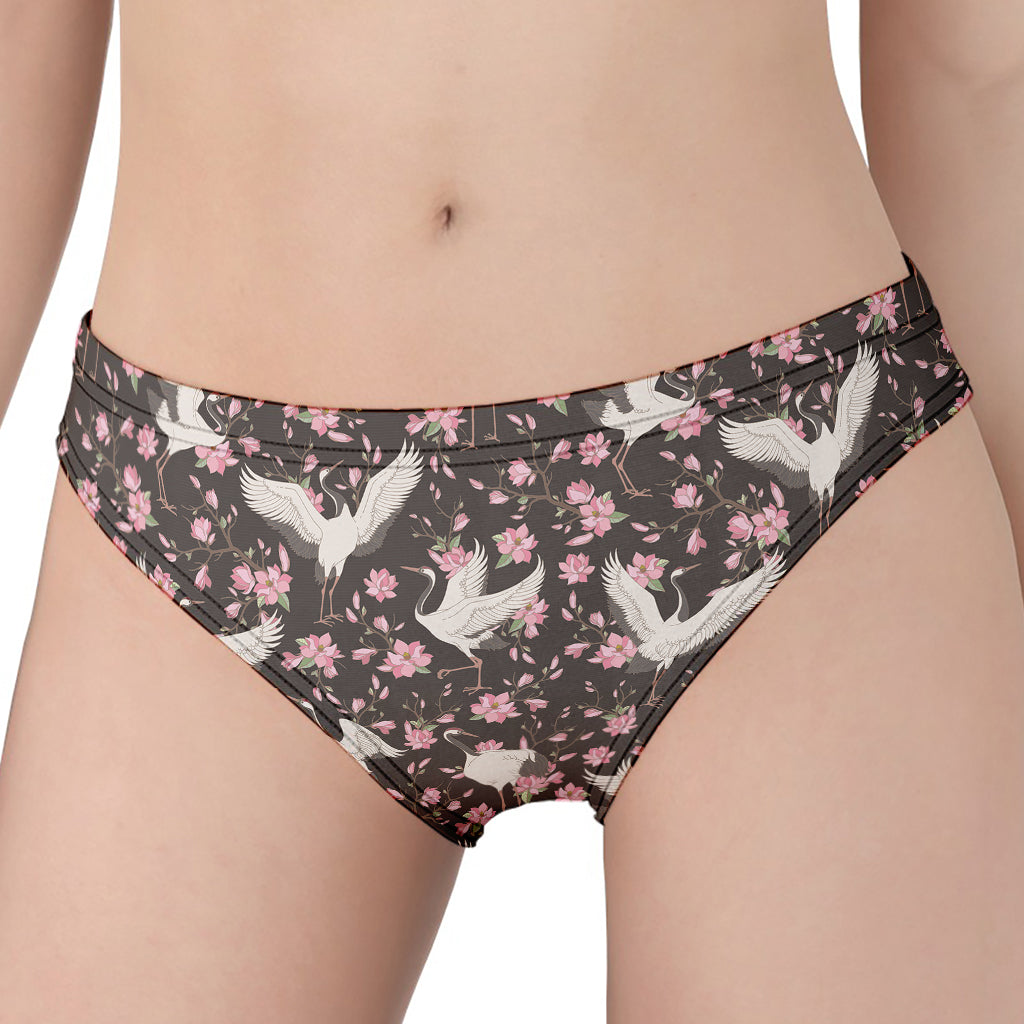 Crane Bird And Flower Pattern Print Women's Panties