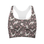 Crane Bird And Flower Pattern Print Women's Sports Bra