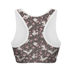 Crane Bird And Flower Pattern Print Women's Sports Bra