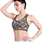 Crane Bird And Flower Pattern Print Women's Sports Bra