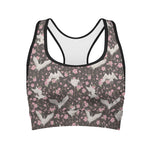 Crane Bird And Flower Pattern Print Women's Sports Bra
